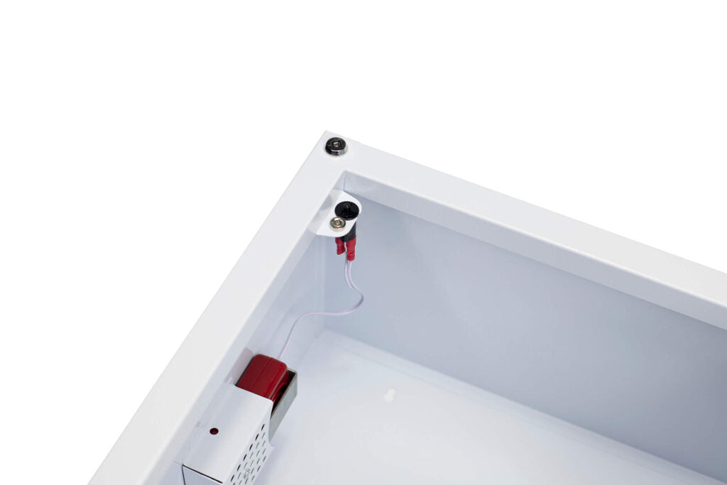 Standard AED Wall Cabinet with Alarm and Strobe Alarm Inside Cabinet View