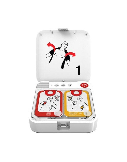 Physio-Control LIFEPAK CR2 AED Open View with AED pads installed 