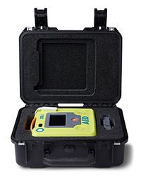 ZOLL AED 3 Small Rigid Plastic AED Case open with ZOLL AED 3 and ZOLL AED 3 battery inside 