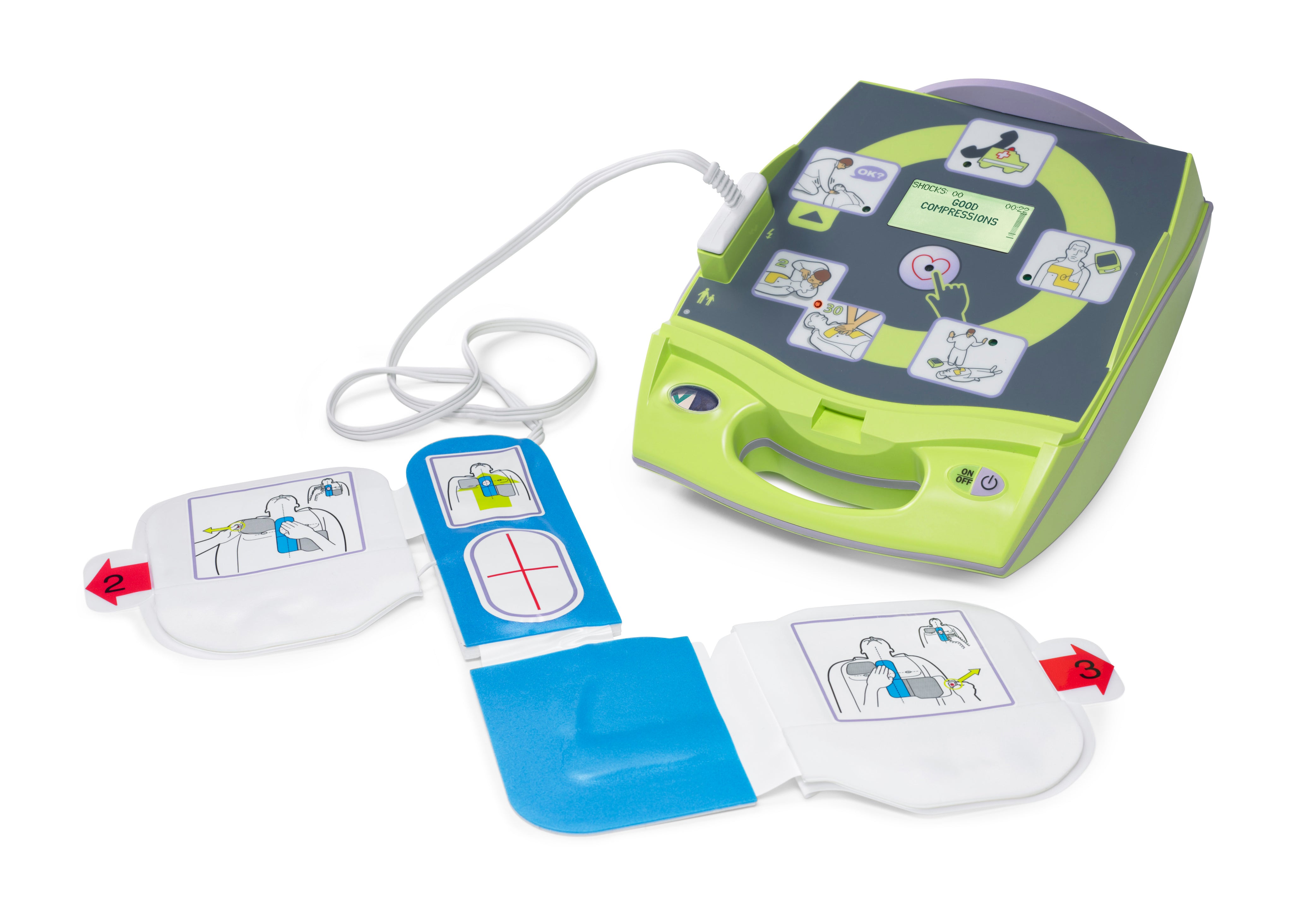 ZOLL AED Plus with open lid and ZOLL CPR D  Padz